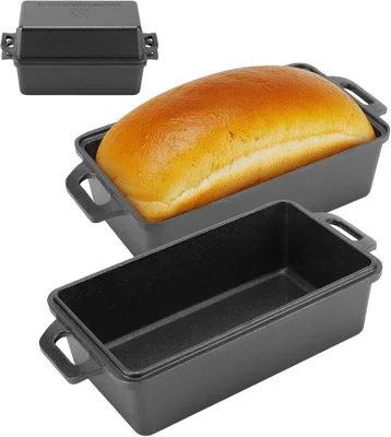 Northriver Casting 9×5 Inch Cast Iron Loaf Pan Set with Lid – Even Hea