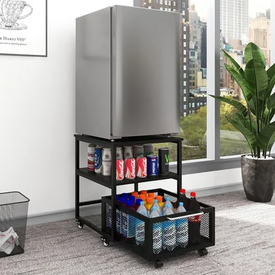 PUNCIA 19.7x19.7 Inch Mini Fridge Stand 3-Tier Beverage Fridge Table B