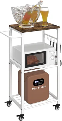 Kitchen Microwave Stand Cart with Storage Rack White for Organized Cou