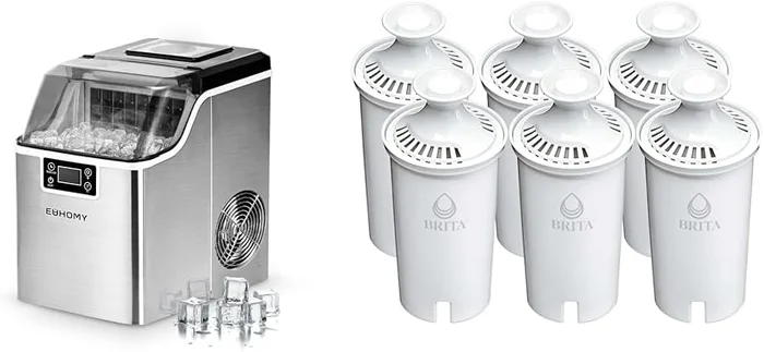 EUHOMY Ice Cube Maker Machine with 24 Pcs Ready in 13 Mins and Brita W