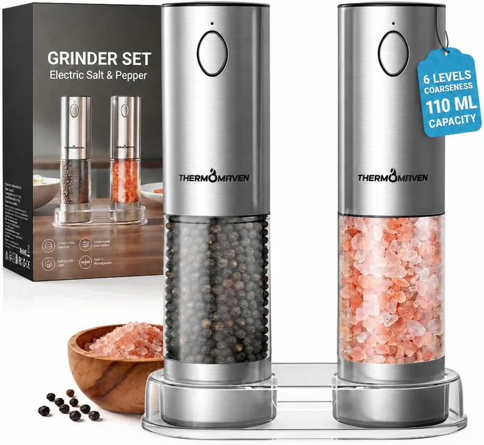 ThermoMaven Upgraded Larger Capacity Electric Salt and Pepper Grinder 