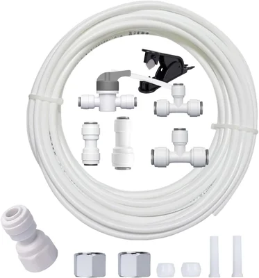 White Refrigerator Water Line Kit Connection with 25FT 1/4In O.D. Wate