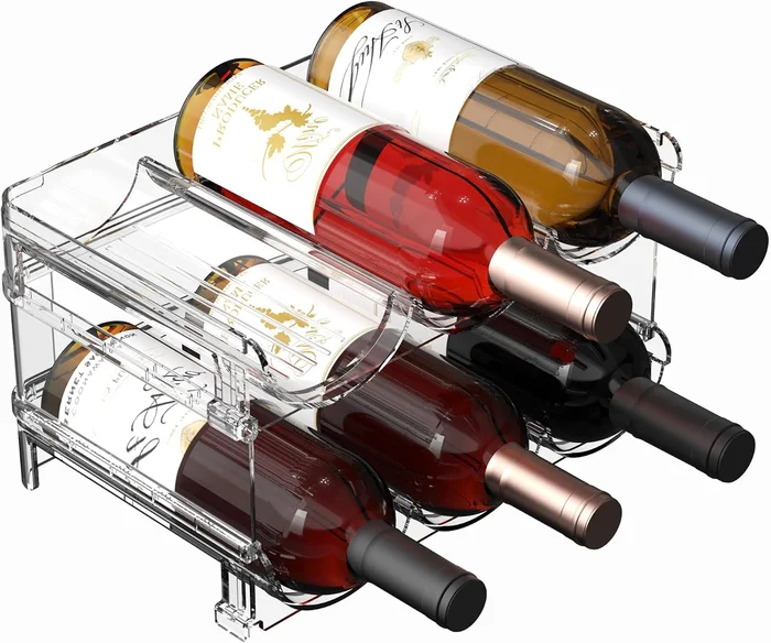Plastic Stackable Wine Rack For Refrigerator 2 Tier Large Capacity Wat