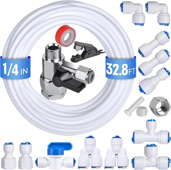 32.8ft Refrigerator Water Line Kit with 1/4 Compression Ice Maker Inst