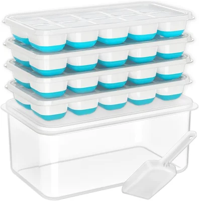 DOQAUS Ice Cube Tray with Lid and Bin 4 Pack Ice Cube Trays for Freeze
