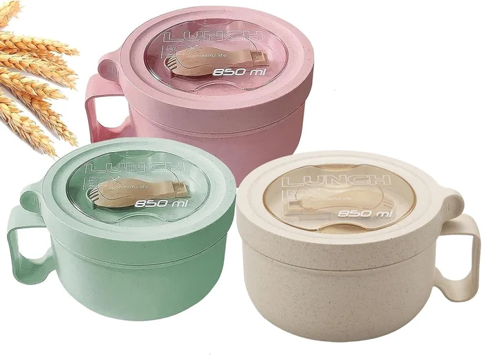 Rarapop 3 Pack Microwave Soup Bowl Containers with Lids 28.7oz Wheat S