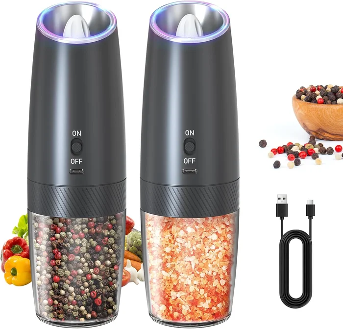 CIRCLE JOY Rechargeable Gravity Electric Salt and Pepper Grinder Set w