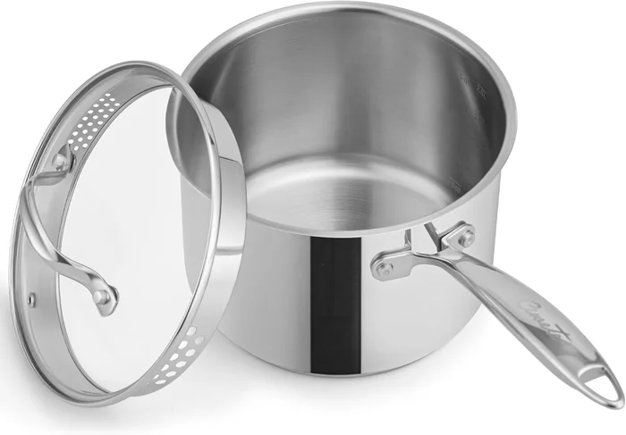 Ciwete 3 Qt Stainless Steel Saucepan with Glass Strainer Lid and Pour 