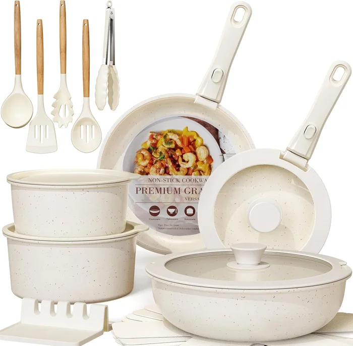Astercook 21-Piece Ceramic Nonstick Pots and Pans Set with Detachable 