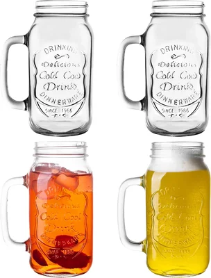 QWEZXO 24 OZ Mason Jar Drinking Glasses for Party Beverages with Comfo