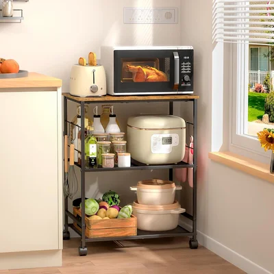 ThreeHio Rolling Kitchen Microwave Cart, 3 Tier Microwave Table Stand