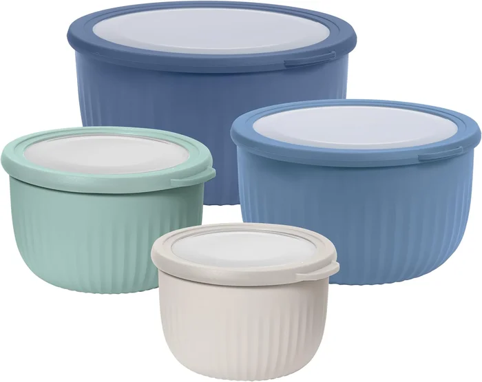 Oggi Set of 4 Prep Store Serve Plastic Bowls with See-Thru Lids Dishwa