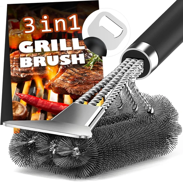 18-Inch Adjustable Handle Grill Brush and Scraper with Bottle Opener f