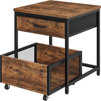 CHOEZON 19.7 Inch Rustic Brown End Table with Mini Fridge Stand Storag