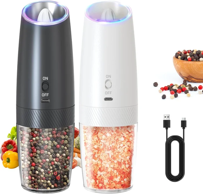 CIRCLE JOY Rechargeable Electric Salt and Pepper Grinder Set with LED 
