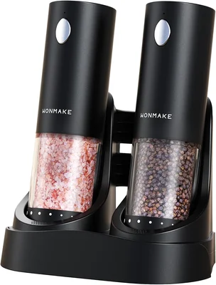 Electric Salt and Pepper Grinder Set, Charging Base, Automatic Recharg