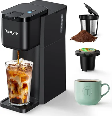 Tastyle Mini Single Serve Hot and Iced Coffee Maker for K Cup and Grou