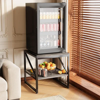 Mexin 20 Inch Grey Oak Square End Table with Two Tier Storage Shelf an