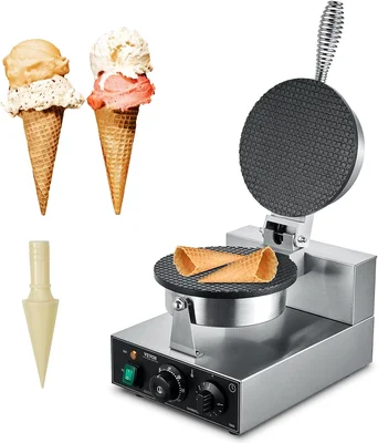 VEVOR Commercial Waffle Maker 1 Pc Cone Electric Stainless Steel Const