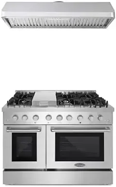 Cosmo 48 Inch Double Oven Dual Fuel Range with Under Cabinet Range Hoo