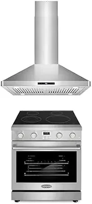 Cosmo 30-Inch Slide-In Electric Range and 30-Inch Island Range Hood Tw