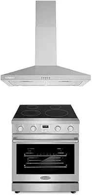 Cosmo 30-Inch Slide-In Electric Range and 30-Inch Wall Mount Range Hoo