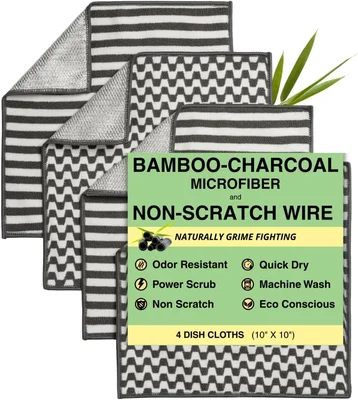 4 Pack Dish Cloths for Washing Dishes, Odor-Resistant Non-Scratch Scru