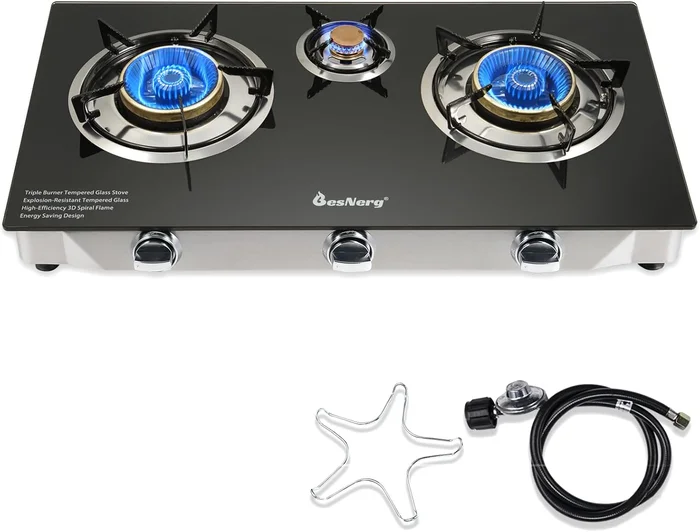 3 Burner Propane Gas Stove with Auto Ignition, 34000 BTU High-Efficien