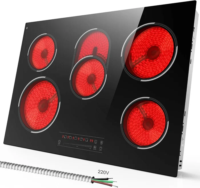 30-Inch Electric Cooktop with 5 Ceramic Burners Offering 8400W Hardwir