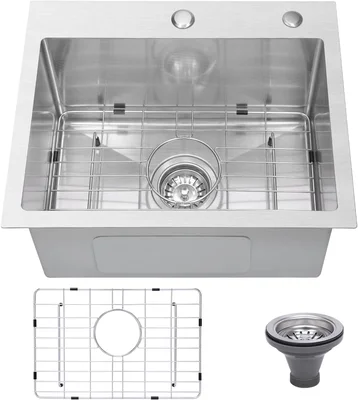 25x22 Inch Drop-in Single Bowl Kitchen Sink with 3D Micro-pebble Embos