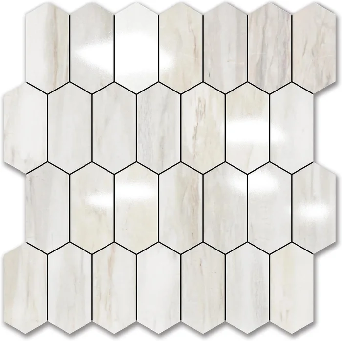 Vamos Tile Long Hexagon Peel and Stick Backsplash, 12.4x12 Inch Glossy