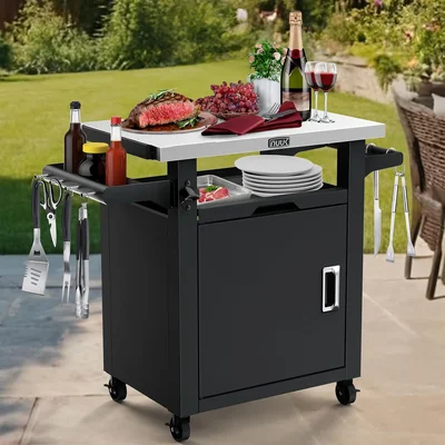 NUUK Grill Table with Storage Cabinet and Wheels Stainless Steel Top K