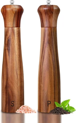 Haomacro 2 Pack 10 Inch Acacia Wooden Salt and Pepper Grinder Set Manu