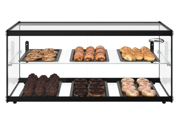KoolMore 33 Inch 2 Tiered Pastry Display Case with Glass Shelf and Sli