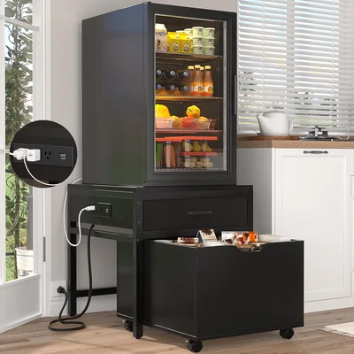 Unikito Mini Fridge Stand with Drawer Storage and Power Outlet for Dor
