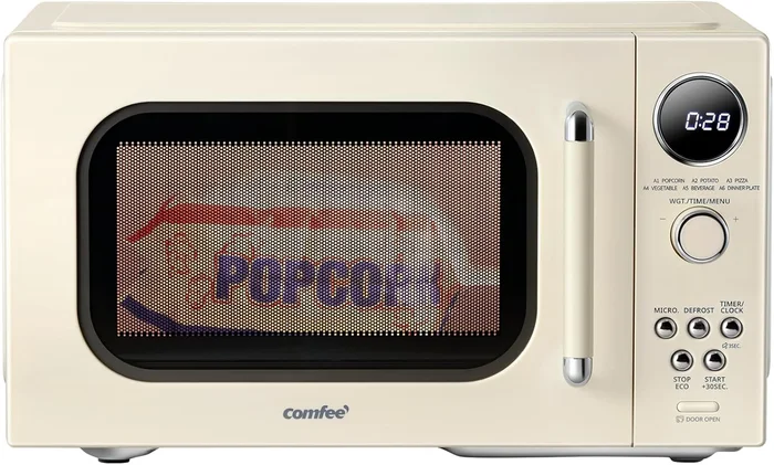 COMFEE' Retro Microwave Oven 0.9 Cu.Ft 900W Countertop Apricot 9 Prese