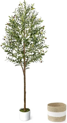 6FT Artificial Olive Tree Indoor Tall Faux with Planter and Basket