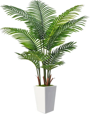 Flydeer 6FT Artificial Palm Tree with Tall White Planter Floor Plant
