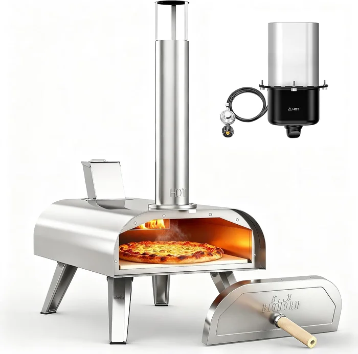 BIG HORN OUTDOORS 12 Inch Multi-Fuel Portable Outdoor Pizza Oven Wood