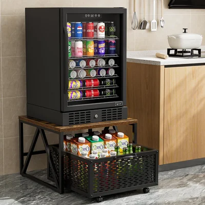 Urban Deco Mini Fridge Stand with Storage, Heavy Duty Fridge Cart with