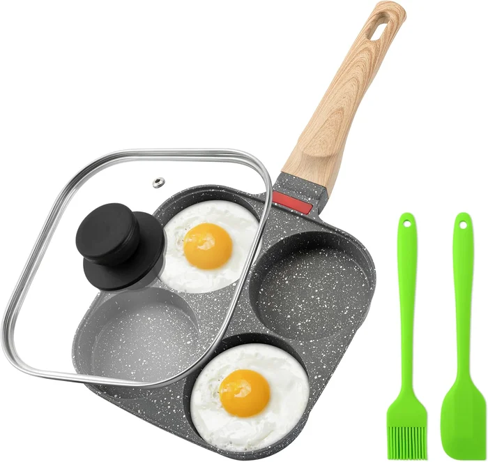 MyLifeUNIT 4-Cup Nonstick Egg Frying Pan with Lid – Aluminum Alloy Bre