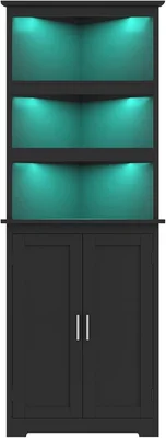 TEENFON Corner Cabinet Tall Corner Hutch with 5 Shelves and 2 Doors, B