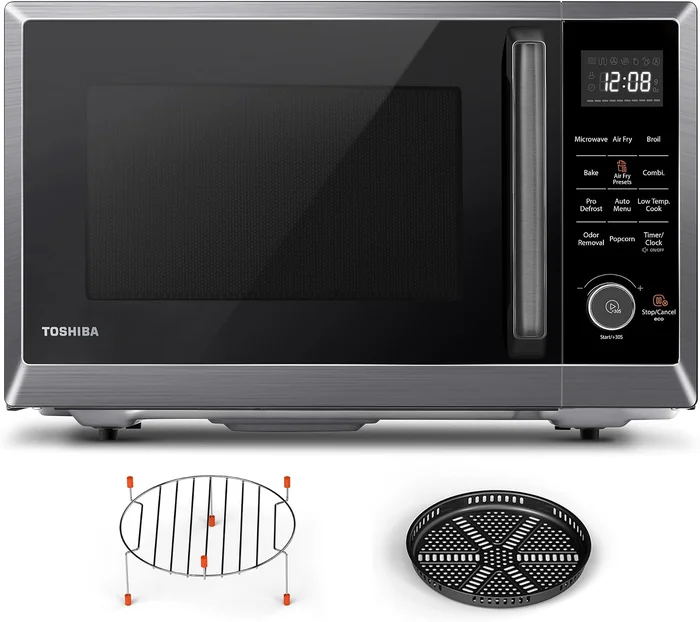 TOSHIBA 1.0 Cu.Ft Air Fryer Combo Microwave in Black Stainless Steel f