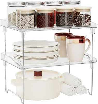 STARLATTA 2 Pcs Cabinet Organizer Shelf, Stackable Kitchen Counter She