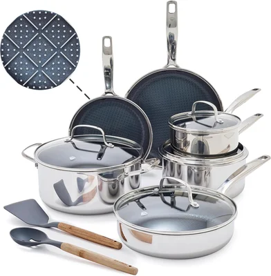 Blue Diamond Hybrid 12 Piece Stainless Steel Nonstick Cookware Set for