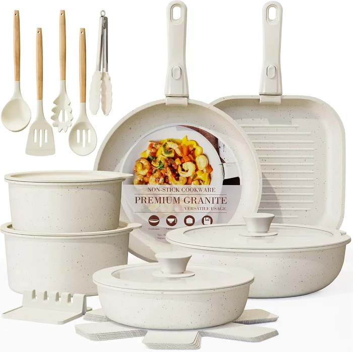 Astercook 23-Piece Ceramic Nonstick Pots and Pans Set with Detachable 