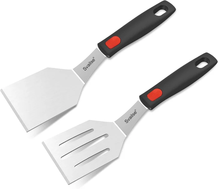 Metal Spatula of 2, Stainless Steel Solid & Slotted Turner Set