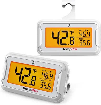 TempPro TempAir Refrigerator Thermometer 2 Pack, Large Backlit LCD Dis