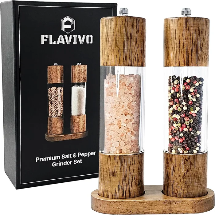 8 Inch Wooden Salt and Pepper Grinder Set with Adjustable Ceramic Core