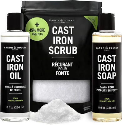 Caron & Doucet New Ultimate Cast Iron Set with Seasoning Oil, Cleaning